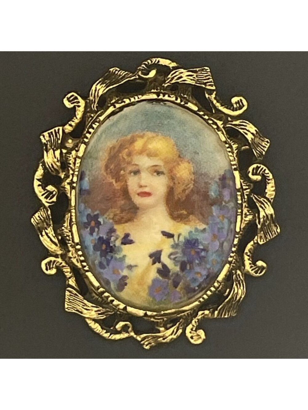 Vintage Portrait Brooch‎ Hand Painted Porcelain Katherine Michaud Signed